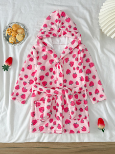 <span class=keywords><strong>Peignoir</strong></span> à capuche imprimé fraises pour filles - Product Image 2