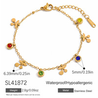 Bracelet SUMMLY Daily Round Colorful Zircon Cherry Pendant, plaqué or 18 carats, en acier inoxydable, étanche, pour femmes, pour les fêtes