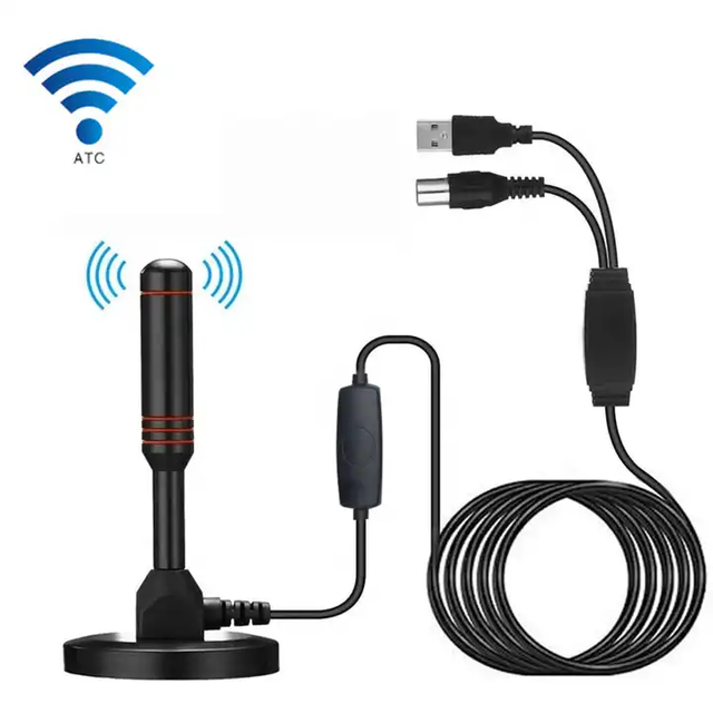 High-Performance Portable Indoor HD Digital TV Antenna USB TV Tuner DVB-T2 4K 3M High-Gain Amplifier for Free Access TV Channels