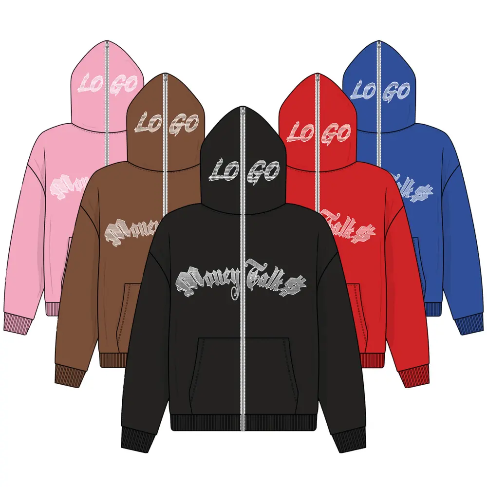 New Design Full Face Zip Up Hoodie Over Face Men's Hoodies Custom Logo Hip Hop Men Zipper Hoody Sweatshirt