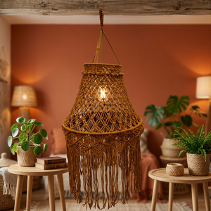 Woven <b>Macrame</b> Lamp <b>Shade</b> Fringe Hanging <b>Light</b> Cover Handmade Boho Home Decor Living Room - Product Image 2
