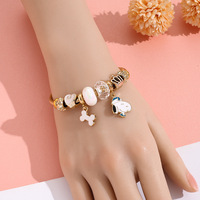 HS124 Bracelet à breloques Pan en acier inoxydable doré, bracelet perlé DIY pour femme, bijoux hypoallergéniques inaltérables, vente en gros