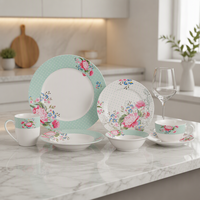 Service de table 24 pièces en porcelaine fine pour 6 personnes, motif floral, écologique, compatible micro-ondes et four, style classique