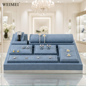 WEIMEI Dusty Blue Velvet Modular <b>Watch</b> Bracelet Necklace Earring <b>Ring</b> Counter Display for Boutique Gift Shop Jewelry Display Set - Product Image 1