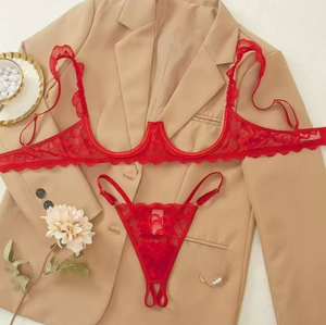 Setelan pakaian dalam renda seksi wanita, setelan Lingerie renda dada terbuka menggoda erotis gaya Eropa dan Amerika baru untuk wanita - Product Image 3