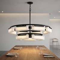 Lustre LED à double niveau en albâtre naturel, hauteur réglable, commande sans fil, haute luminosité pour salon, salle à manger, luxe