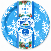 Piring Kertas Pesta Natal Produsen XIELI Indonesia Motif Kepingan Salju Selamat Natal Peralatan Makan Cetak Kustom