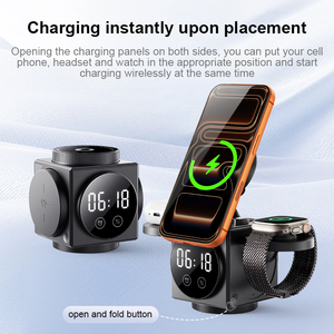 <span class=keywords><strong>Chargeur</strong></span> de téléphone <span class=keywords><strong>sans</strong></span> <span class=keywords><strong>fil</strong></span> magnétique 3 en 1, <span class=keywords><strong>chargeur</strong></span> de voyage pliable rapide, station de charge pour téléphone, écouteurs, montre connectée - Product Image 5