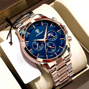 POEDAGAR 928 P928 Orologio da Polso al Quarzo con Cinturino in Pelle e <span class=keywords><strong>Acciaio</strong></span> Inossidabile, Impermeabile, Luminoso, con Calendario, per <span class=keywords><strong>Uomo</strong></span> - Product Image 1
