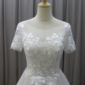 Jancember MZ0021 Hermosos vestidos de novia de encaje bordado de manga corta - Product Image 2