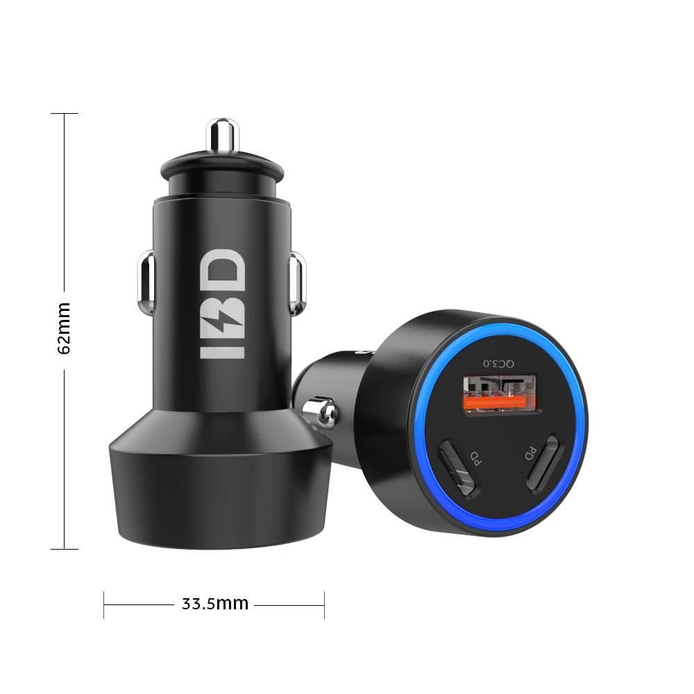58W Aluminum Alloy Shell Fast Car Charger With One Port QC3.018W Dual PD20W Universal Phone Adapter