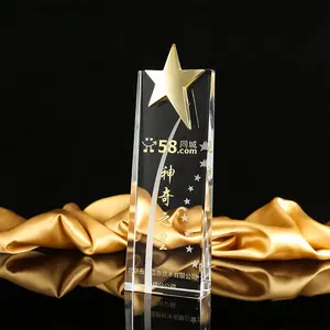 Hot Selling Uniek Design Clear Crystal Star Shape Trofee Voor Souvenir Gift Glasprijs Awards Groothandel Glas Award Blanks