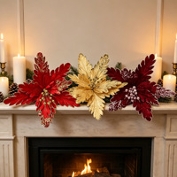 Vente en gros de fleurs de Poinsettia artificielles en paillettes rouges, dorées et argentées de 35 cm, fournitures de Noël, décoration d'arbre de Noël