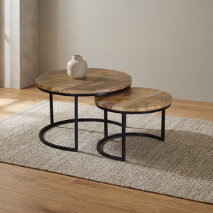 Modern Industrial & Vintage Metal Nesting Coffee Table <b>Adjustable</b> <b>Stool</b> Antique Style for Farmhouse Villa Living Rooms Hotels - Product Image 3