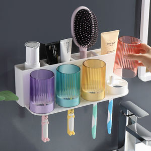 Family Plastic Tooth Brushing Water Washing Teeth Cleaner Cup Automatic Toothpaste Dispenser With Toothbrush Holder