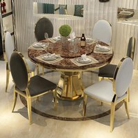 China Luxus runder Esstisch Gold Edelstahl Basis Esstisch mit Plattenspieler 4/6/8 Sitzplätze Marmor Esstisch Set