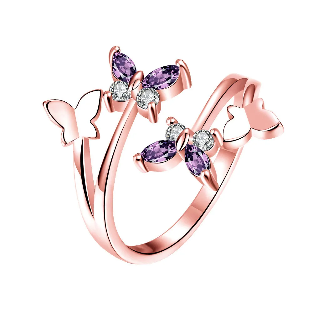 Jachon wholesales कॉपर मढ़वाया नीलम महिलाओं धनुष उद्घाटन समायोज्य तितली की अंगूठी
