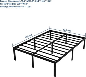 Nền Kim Loại Cao 18 Inch Khung Giường Đầy Đủ Với Lưu Trữ Tối Đa, Chống Trượt Tăng Cường Hỗ Trợ Nệm Nền Tảng, Tiếng Ồn Miễn Phí - Product Image 4