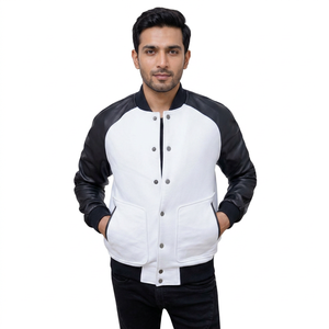 High Quality Wholesale Custom Varsity <b>Jacket</b> for <b>Men</b> Wool Chenille Embroidery Baseball <b>Jacket</b> Letterman <b>White</b> And Black Colour - Product Image 1