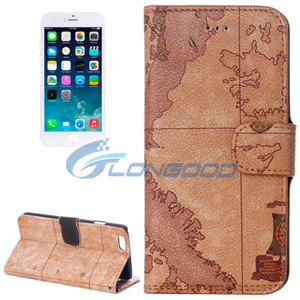 Da Wallet Trường hợp với khe cắm thẻ & chủ retro bản đồ thế giới da điện thoại di động Trường hợp đối với iPhone 6 - Product Image 2