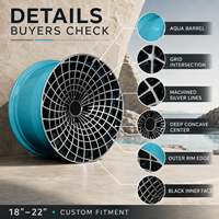 Jantes forgées monobloc à motif en treillis de 18, 19, 20, 21, 22 pouces, finition turquoise, concaves profondes, entraxes 5x115, 5x130, 6x139.7, ajustement OEM personnalisé