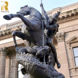 Décoration religieuse Statue de Saint George tuant le dragon Sculpture en bronze - Product Image 3