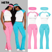 Ensemble de détente 2 pièces pour femme avec logo personnalisé, pantalon à taille repliable, bandeau, en spandex doux et respirant pour l'été