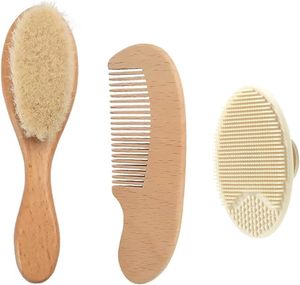 Custom Logo Eco Friendly Laser Natural Wood Baby Soft Goat Bristle Hair Comb & <b>Brush</b> 15cm Nondisposable - Product Image 1