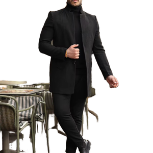 Parka de Invierno para Hombre, Cruzada, de Mezcla de Lana, Transpirable, Abrigo Largo Clásico con Solapa, Informal de Negocios, Cálido, a Cuadros - Product Image 1