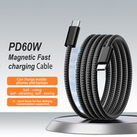 Câble magnétique de type C enroulé, charge rapide 60W, auto-enroulant A402 8K avec attraction magnétique, câble USB pour téléphone portable et ordinateur portable