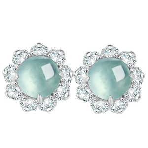 Natural Genuine A-grade Jade <b>Blue</b> <b>Stud</b> <b>Earrings</b> Ice-grade Jade 99.9% Pure Silver Setting Fashion High-end Anniversary Gift Third - Product Image 4