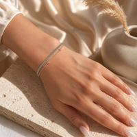 Bracelet tennis tendance en acier inoxydable plaqué or 18 carats avec zircon et accents bleus, chaîne réglable, double couche, empilable, pour femme