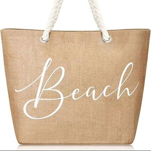 Bolso grande de playa de yute para mujer con asas de algodón, bolso impermeable, viaje, vacaciones, mar, verano, viaje, Picnic, compras, comestibles - Product Image 1