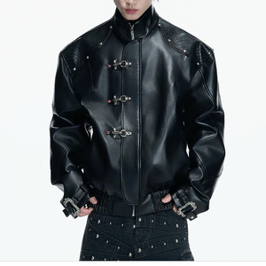 Giacca Bomber da <span class=keywords><strong>Uomo</strong></span> <span class=keywords><strong>di</strong></span> Lusso in <span class=keywords><strong>Pelle</strong></span> PU, Foderata in Rosso, Corta, per Autunno e Inverno, Stile Streetwear - Product Image 1