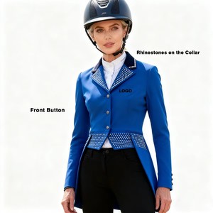 Veste d'équitation pour femmes en nylon avec strass, col à revers, boutons sur le devant, coupe ajustée, veste de concours d'équitation personnalisable - Product Image 1