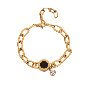 Bracelet chaîne plaqué or avec fermoir à chiffres romains et pendentif en cristal, bijou unisexe de style classique, cadeau - Product Image 5