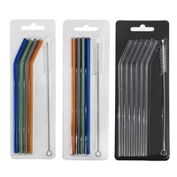 Ensemble de pailles en verre borosilicate transparent coloré personnalisé, droites et courbées, réutilisables