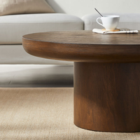 Table basse ronde de 35,98 pouces avec pieds cylindriques, plateau en placage de bois, table d'appoint ronde pour salon ou bureau