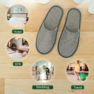 Chaussons d'hôtel à bout fermé, luxe, gris, en lin, semelle EVA, <span class=keywords><strong>spa</strong></span>, chaussons d'hôtel 5 étoiles avec logo - Product Image 5