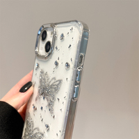 Coque transparente de luxe scintillante avec papillons et cœurs pour iPhone 18 Pro, 17, 16, 15, 14 Plus, 13, 12 Pro Max, placage diamant