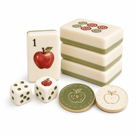 Tuiles de Mahjong américaines en acrylique double couche, thème Verger de pommes, dos vert sauge, motifs pommes rouges, symboles traditionnels