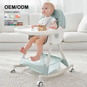 OEM Adjustable Customized Logo Modern Plastic Foldable Backrest 5 in 1 Safety Rocking Baby Feeding High Chair For Kids Dining