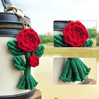 Boho Tissé À La Main Rose Fleur Pendentif Tissé Creative Laine Crochet Coton Corde Rose Fleur Porte-clés