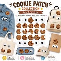 Lot en gros de patchs brodés thermocollants et à coudre, motif cookie aux pépites de chocolat mordu avec yeux boule, mignons et amusants, sur le thème de la nourriture