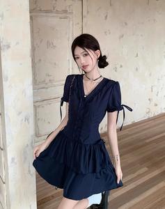 Nuovo stile coreano abito a maniche corte per ragazze che indossano gonne Casual dimagranti estive in tinta unita - Product Image 6