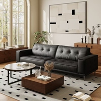 Ensemble de canapés 3 places en cuir véritable de qualité supérieure - Design capitonné minimaliste pour salon, appartement et hôtel