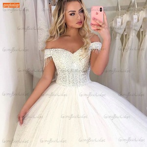 White Wedding Dress Mid Waist High Neck Lace Long Sleeves Short Style For Slim Look - Product Image 2