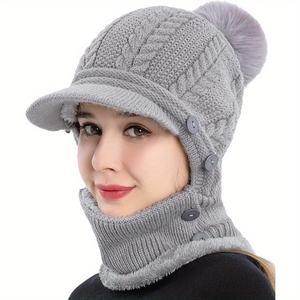 Ensemble bonnet, écharpe et masque pour <span class=keywords><strong>femme</strong></span> d'hiver, chaud et épais, bonnet de <span class=keywords><strong>ski</strong></span>, chaleur pour la tête et le cou, protège-oreilles et protège-visage - Product Image 3