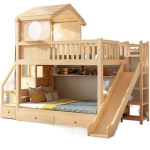 เตียงเด็กกรอบไม้เตียงนอนเตียงคู่เตียงสองชั้นพร้อมหลังคาและบันไดสำหรับเด็กสภาพแวดล้อมในการนอนหลับที่ดีขึ้น - Product Image 5