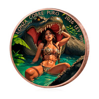 Pièce commémorative personnalisée 2026 en cuivre pur .999 de 1 oz, impression couleur intégrale, motif Femme attaquant un crocodile